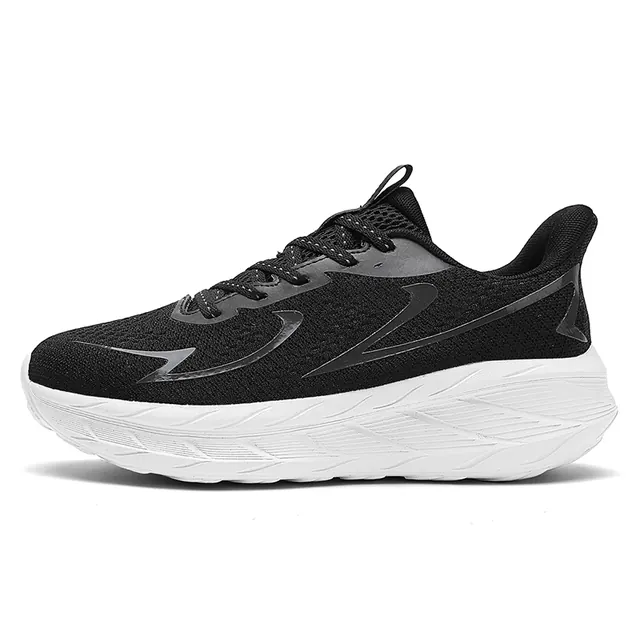 BQ009 Breathable Knit Stretch-Fabric Lace-Up Walking Shoes