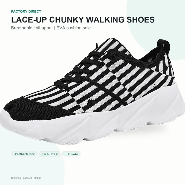 BQ012 Breathable Knit Chunky Lace-Up Walking Shoes