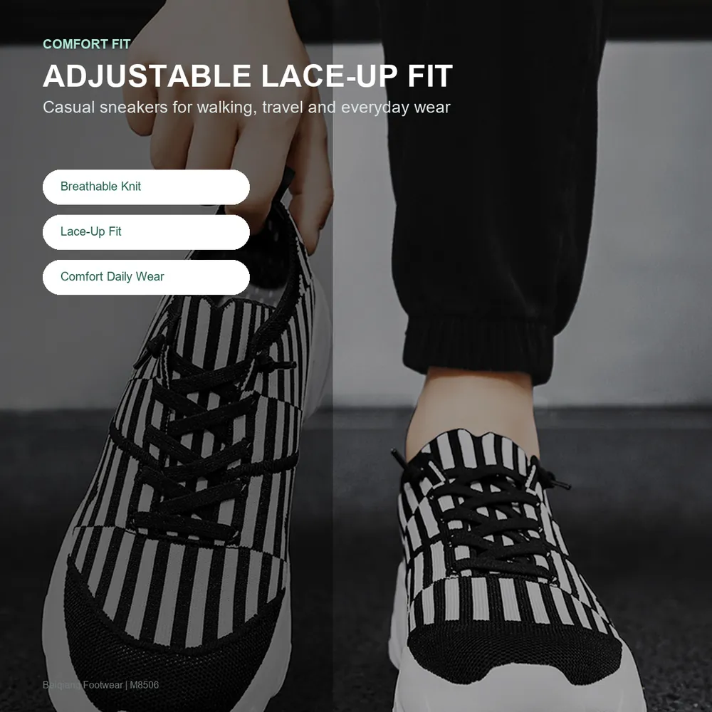 BQ012 Breathable Knit Chunky Lace-Up Walking Shoes product view 3