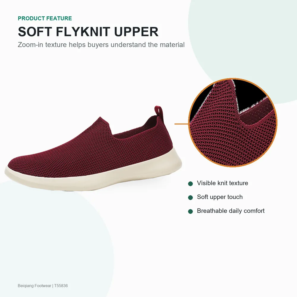 BQ013 Knit Textile Slip-On Walking Shoes product view 2