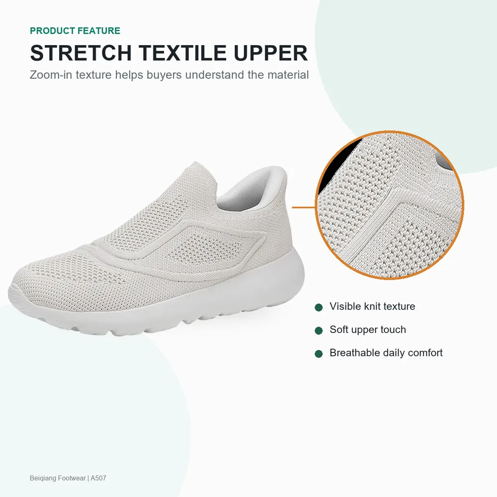 BQ014 Stretch Textile Slip-On Walking Shoes product view 2