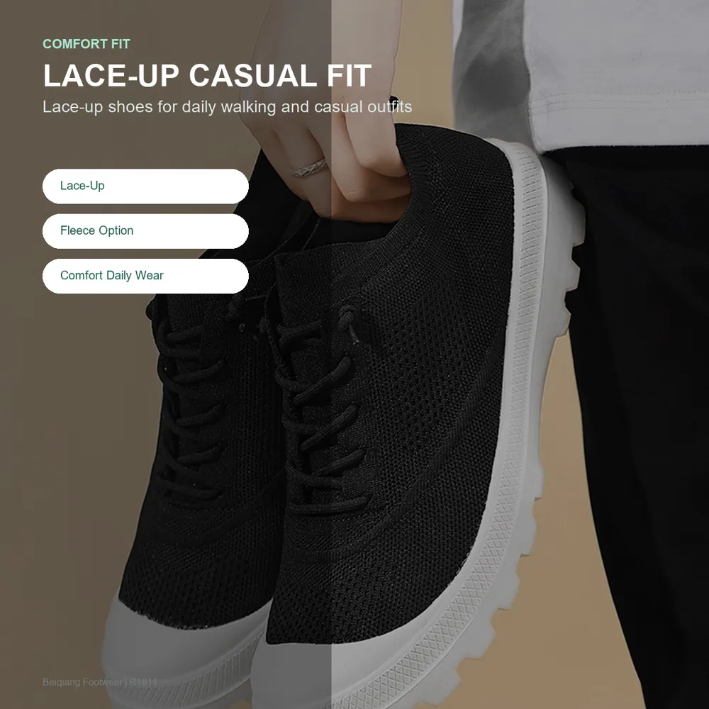 BQ015 Autumn Winter Textile Lace-Up Walking Shoes product view 3