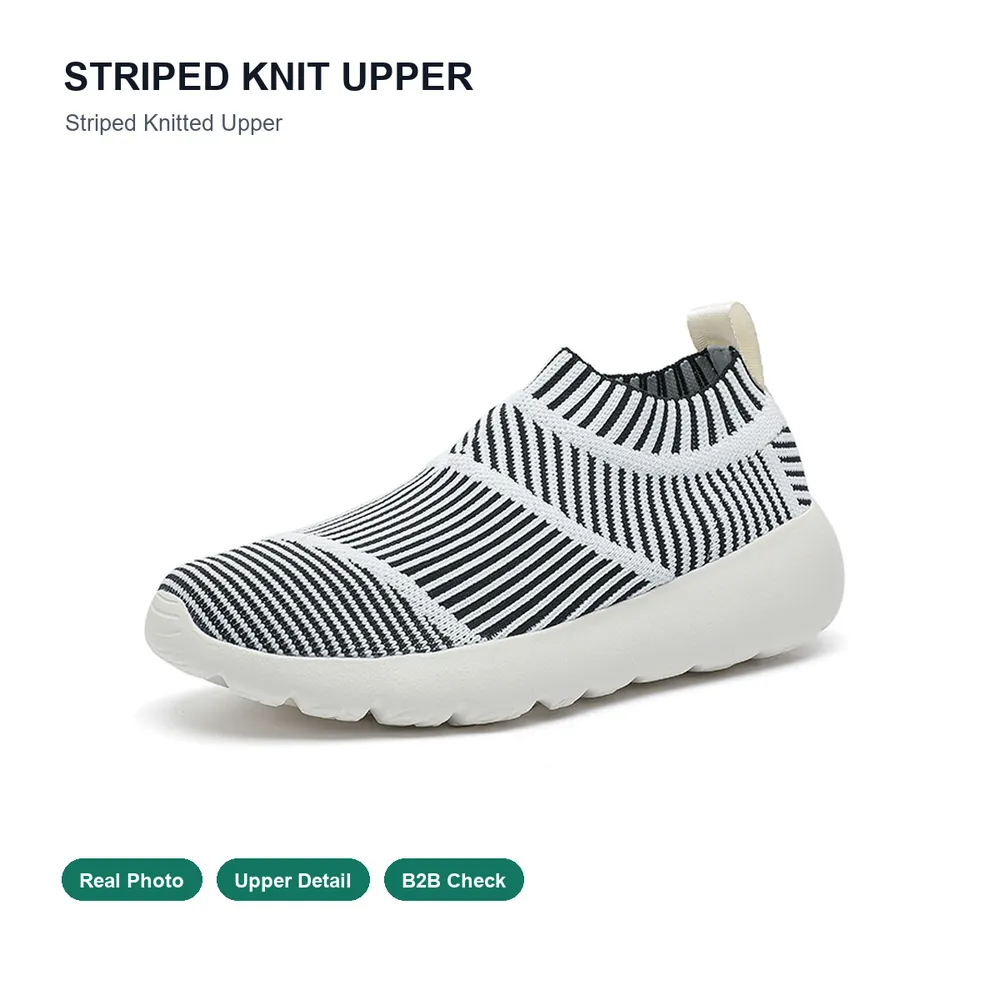 BQ022 Striped Knit Slip-On Walking Shoes product view 2
