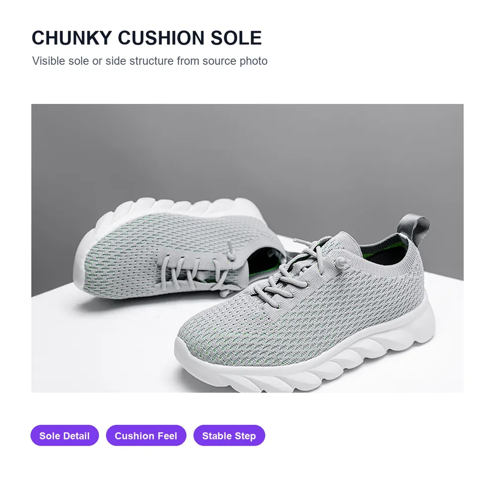 BQ027 Cream Knit Wave-Sole Lace-Up Walking Shoes product view 4