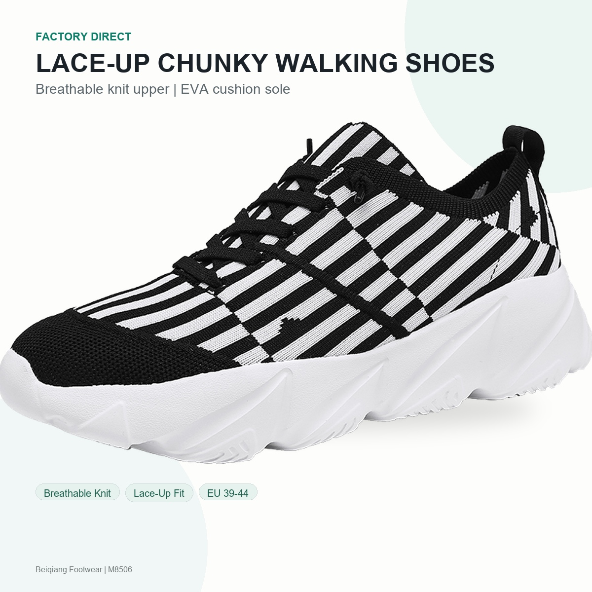 BQ012 Breathable Knit Chunky Lace-Up Walking Shoes