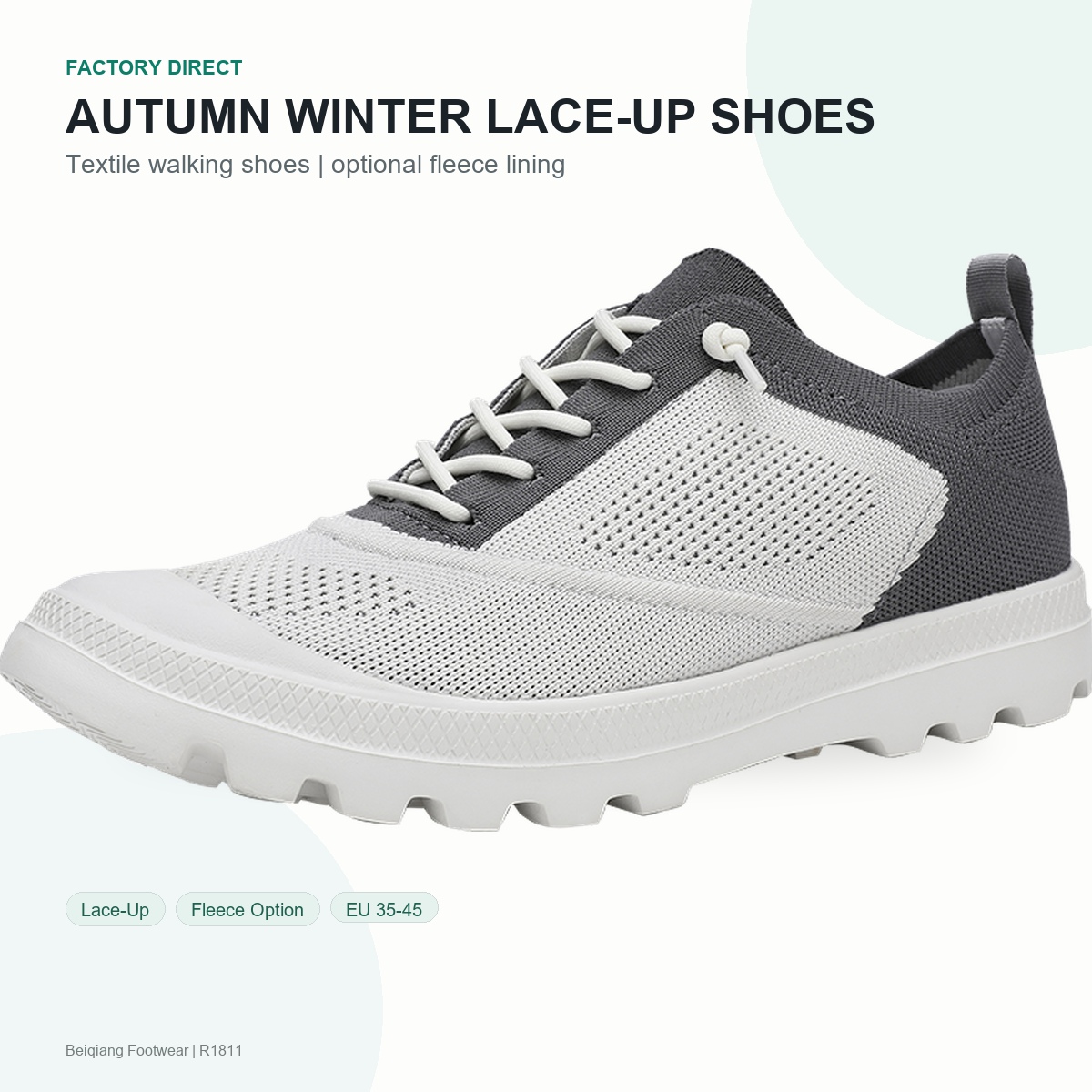 BQ015 Autumn Winter Textile Lace-Up Walking Shoes