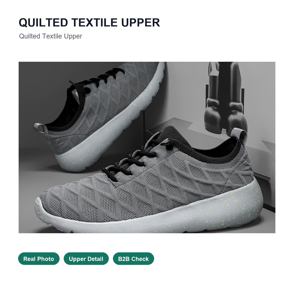 BQ017 Quilted Textile Lace-Up Walking Shoes product view 2