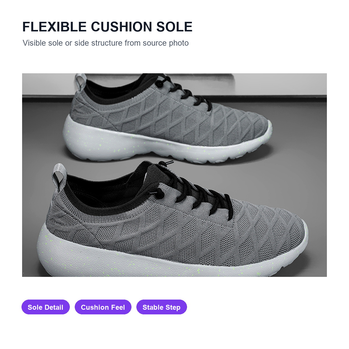 BQ017 Quilted Textile Lace-Up Walking Shoes product view 4