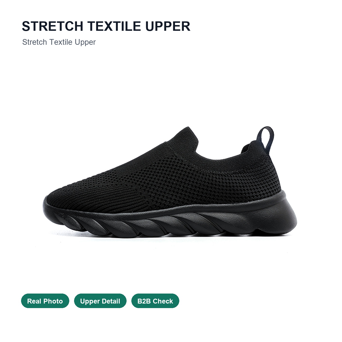 BQ021 All-Black Knit Slip-On Walking Shoes product view 2