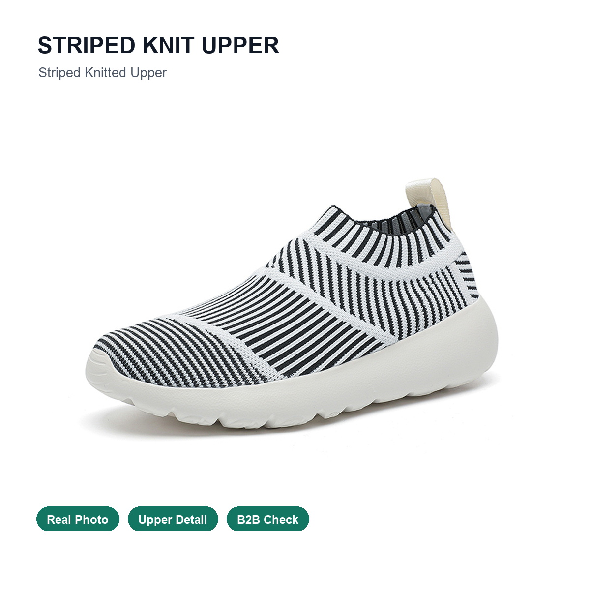 BQ022 Striped Knit Slip-On Walking Shoes product view 2