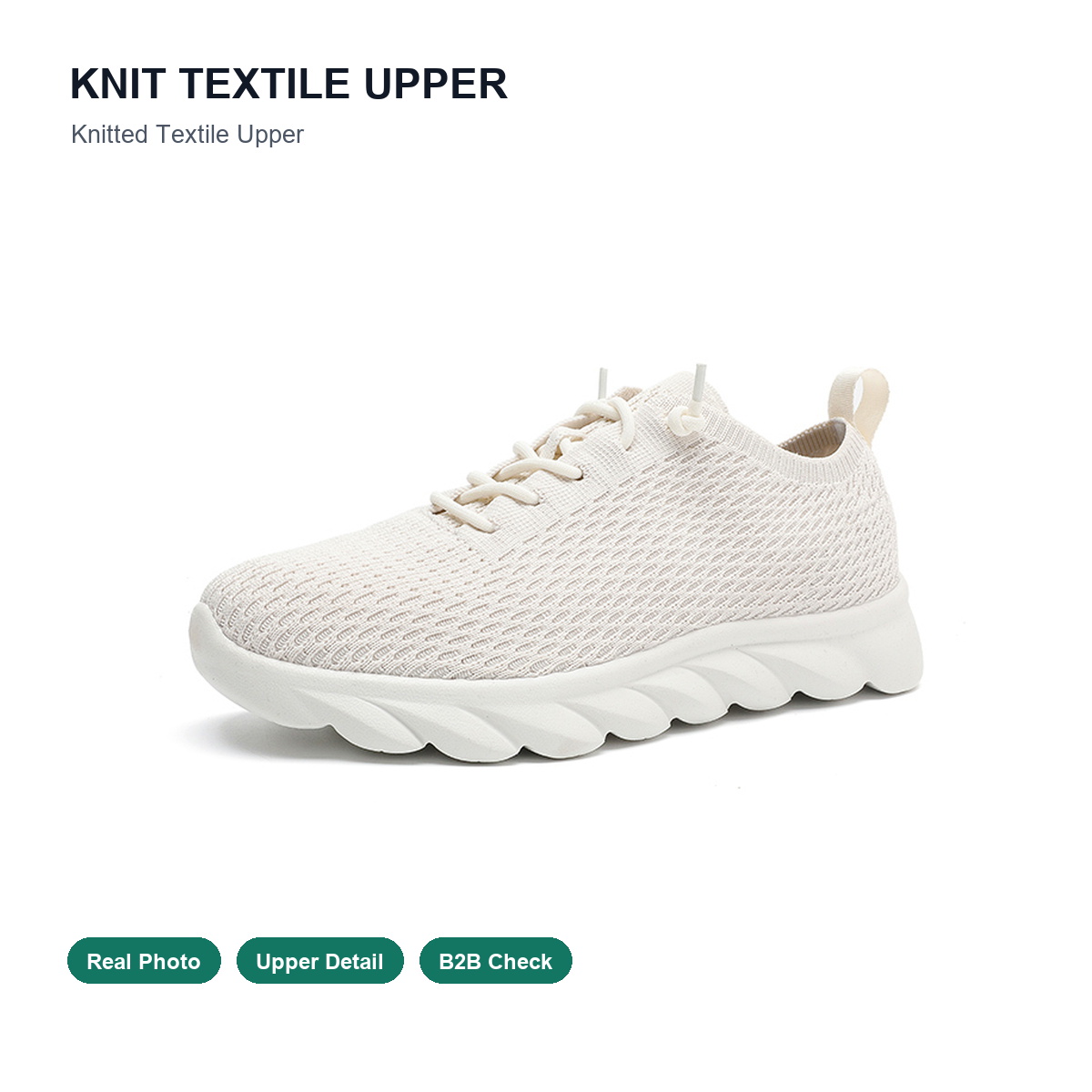 BQ027 Cream Knit Wave-Sole Lace-Up Walking Shoes product view 2