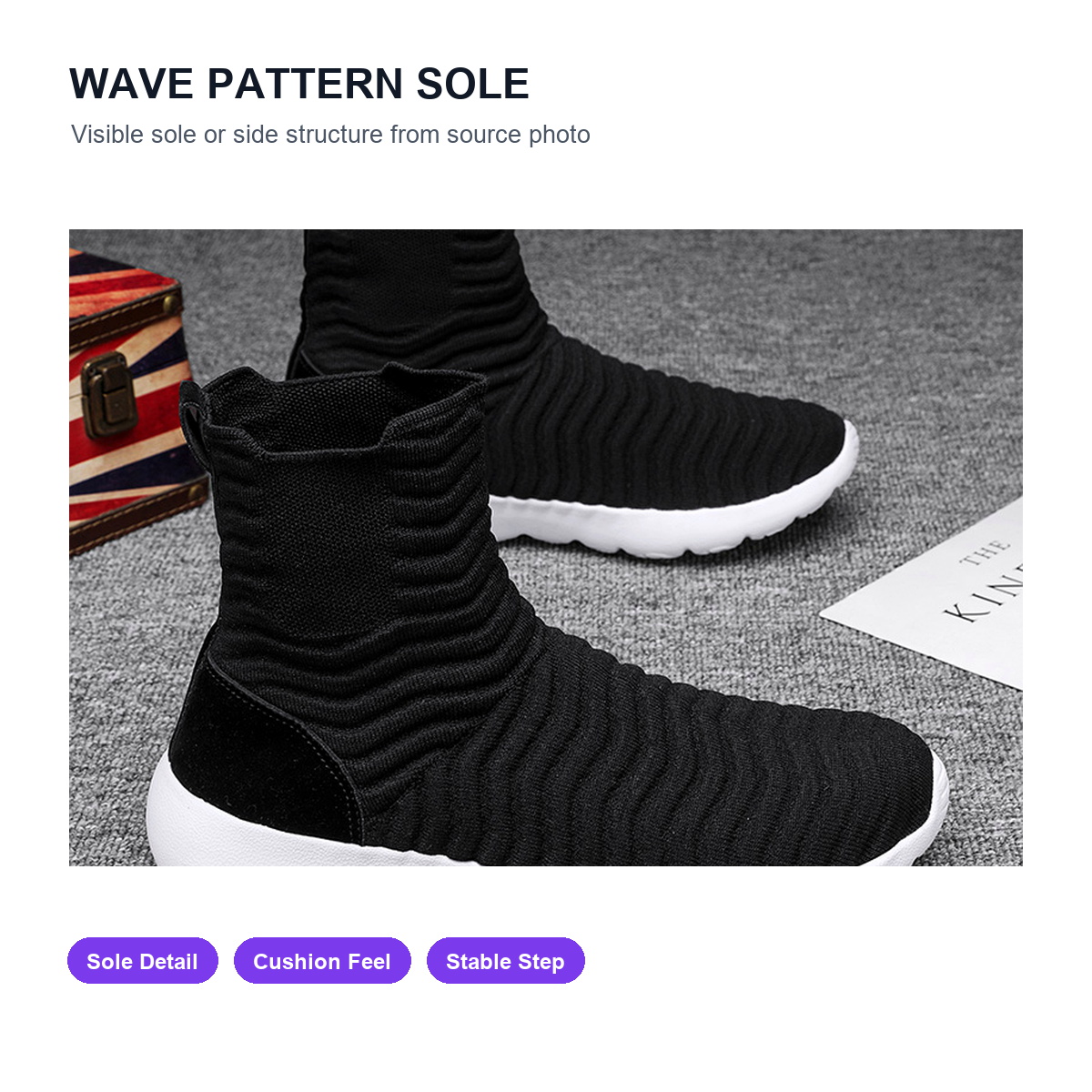 BQ029 High-Top Sock Knit Walking Shoes product view 4