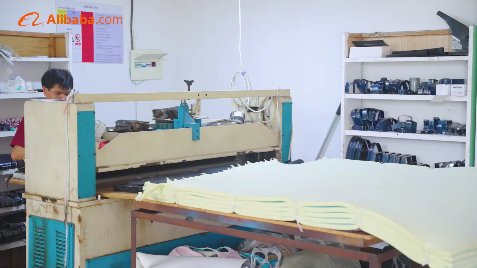 Material cutting preparation in the footwear working area